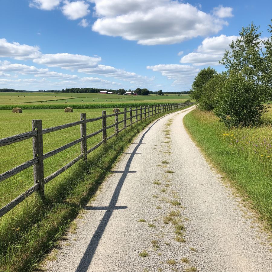 Bruce County Rail Trail winding through farmland south of Owen Sound