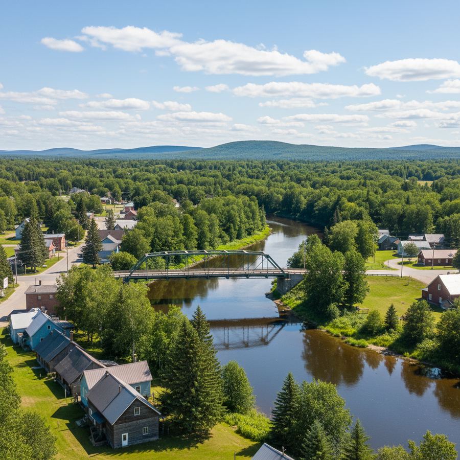 Magnetawan River near Burk's Falls with cycling path along the shore