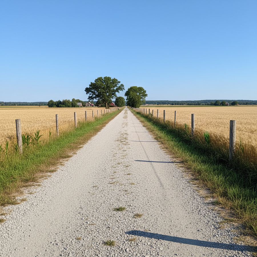 Crushed limestone North Simcoe Rail Trail running through farmland between Barrie and Orillia