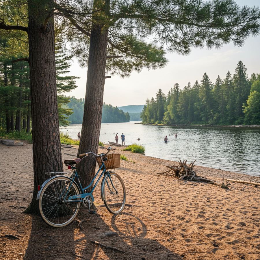 Sandy beach along the Ottawa River accessible from the cycling pathway