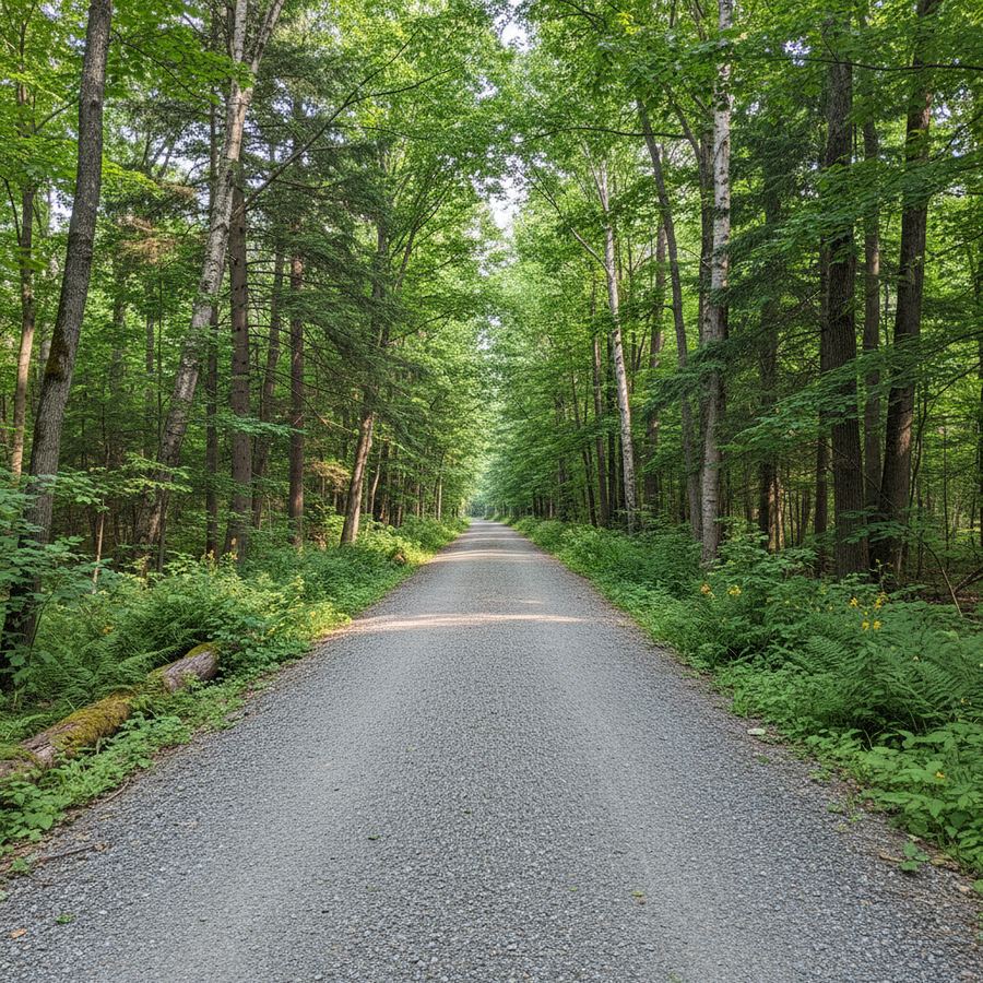 Crushed limestone rail trail through Ontario forest